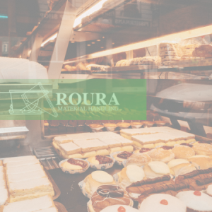A bakery with tons of pastries on display. The Roura logo is overlayed.