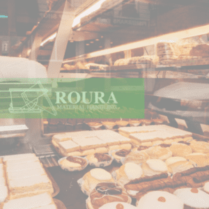 A bakery with tons of pastries on display. The Roura logo is overlayed.